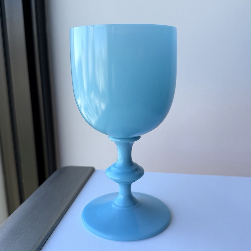Vintage French Portieux Vallerysthal Blue Opaline Glass Water Goblet 6.5″ High