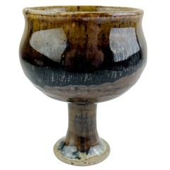 Vintage Art Pottery Goblet Wine Chalice Cup Brown Drip Glaze Stoneware Signed 4”
