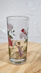 Culver Tall Drinking Glass Morning Glory Flowers Print Gold Multicolor 5.5″