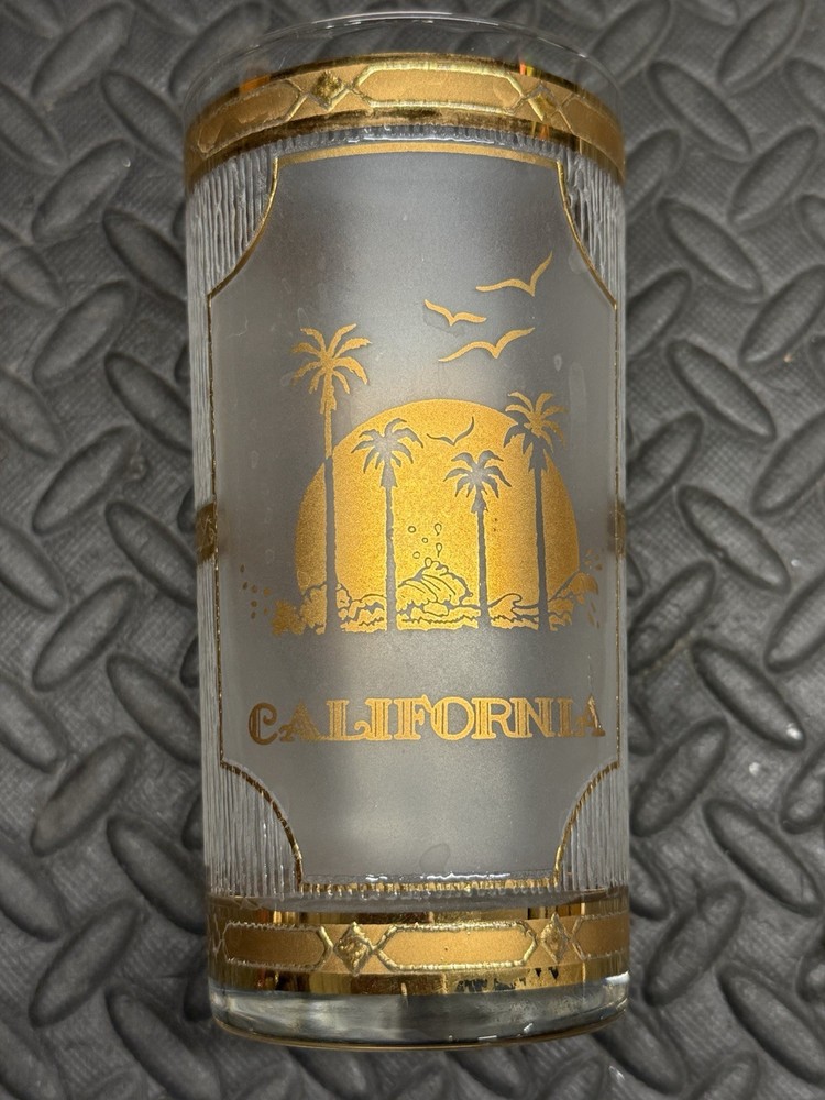 Vtg Culver CALIFORNIA Tall Highball Glass Tumbler Barware Gold Cocktail ‘60s MCM