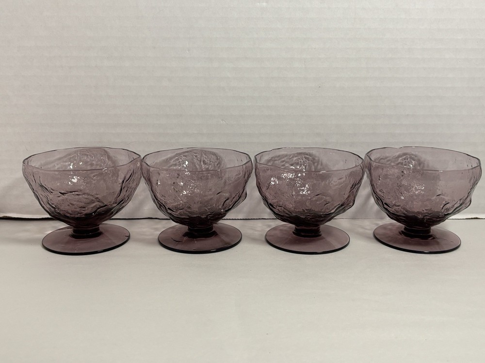 4 Morgantown Seneca Driftwood Amethyst Champagne Coupes Dessert Cups Glasses