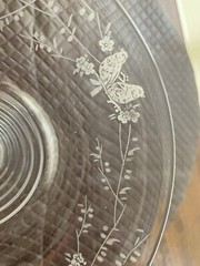 VINTAGE STUART CRYSTAL COMPORT with etched bird and Flower