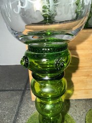 Antique German Theresienthal Barvaria Green Ribbed Baluster Stem Wine Glasses 4