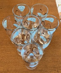 Federal Glass-Atomic Amoeba-Boomerang Highball Glasses-MCM-Set of 8 With Caddy