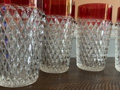 Vintage Indiana Glass Ruby Flashed Diamond Point Iced Tea Flat Tumblers Set Of 4