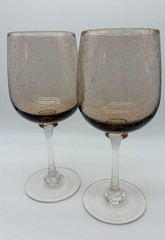 2 Beautiful Amber Tint Two Tone Blown Bubble Glass Jumbo Water Wine Stem Goblet