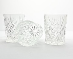 Vintage 4 Crystal Cocktail Old Fashioned Tumbler Glasses 4” 10oz Fan & X Cuts