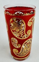 8 Vintage Culver Highball Glasses 22k Red Gold Paisley Glass Cups Tumbler 5.5″