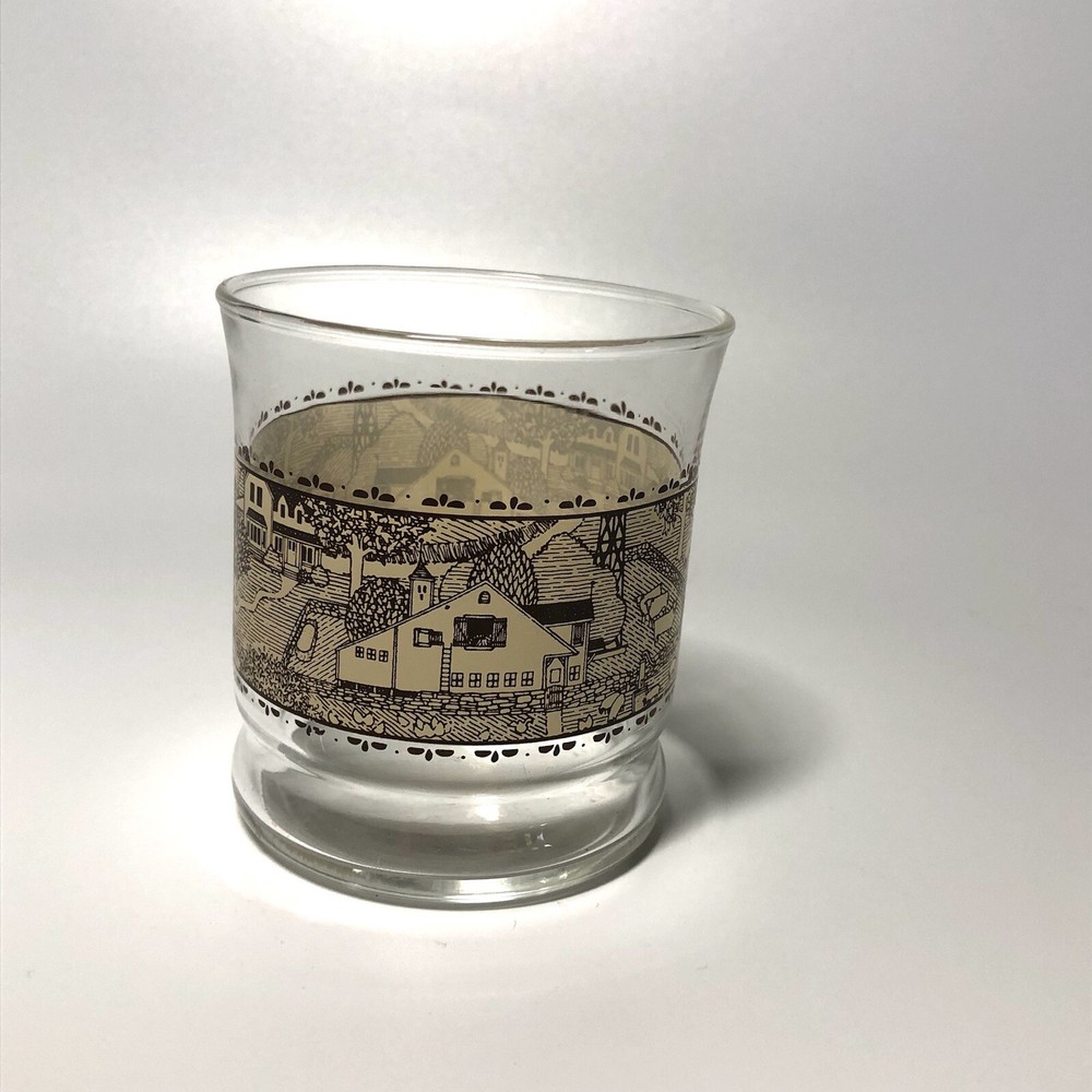 Vintage Libbey Countryside Farm Animals Scene Drink Clear Glass Brown Transfer