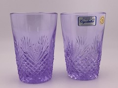 2 alexandrite color hand blown crystal whiskey glasses czech