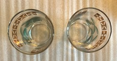 Set 2 Vintage Highball Julep Tumbler Glasses Gold & Mint Leaf Mid Century 5”