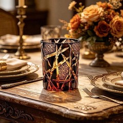Byzantine Style Amber Cut Hand-Crafted Crystal Whiskey Tumbler Brandy Bar Glass
