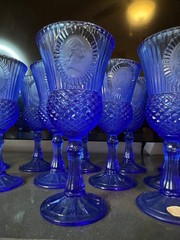 Vintage Cobalt Blue Avon Cameo Goblets Wine Glasses Set of 18