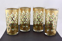 SET OF 4 VINTAGE CULVER 22-KARAT GOLD VALENCIA DESIGN HIGHBALL GLASSES – MINT