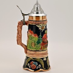 DBGM Original Vintage Signed German Ceramic Painted Glazed Pewter Lid Beer Stein
