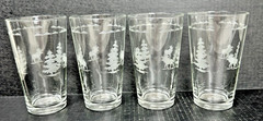 Libbey Frosted Moose & Snowy Pine Tree Scene Glasses Set of 4 Holiday Barware