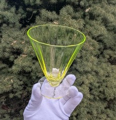 Rare! Vintage Utility Glass Works True Vaseline Bi-Colored Stemware UGWS-09