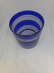 Vtg Set Of 4 Cut to Clear Cobalt Blue Glasses Lowball Whiskey Rocks Read