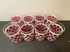 (4) Vtg Libbey Cranberry Concord Frosted Polka Dot Drinking Glasses 12Oz 4.5”H