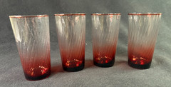 Ruby Ombre Optic Swirl Tumblers Red Clear Gradient Ribbed Libbey UV – Set of 4