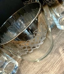 Silver Fade 1960’s Vitreon Queen’s Grape Glasses Set of 8 Glasses & Ice Bucket