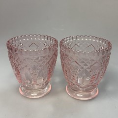Vtg Pink Hobnail Candle Holders Set 4 Footed Pressed Glass Decor