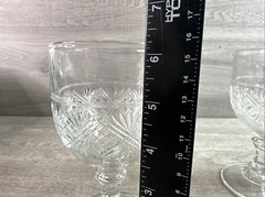 Set Of 2 Unmarked 6.25” Clear Glass Wine Goblets Star Burst & Hatch Pattern