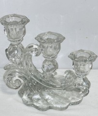 Cambridge ROSE POINT CRYSTAL 6″ 3-TIERED CANDLESTICKS * PAIR *