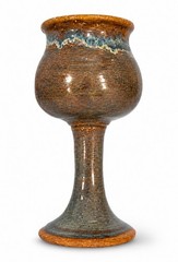 Handmade Studio Pottery Stoneware Chalice Goblet Blue Brown Drip Glaze 6.5”