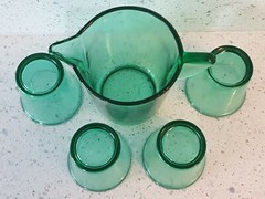 Rare Antique Vintage 1920s Green Children’s Lemonade Glass Pitcher Set