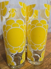 Vintage 8 -Colony Yellow Mod Flower power Glasses MCM Collins 12 oz Barware RARE