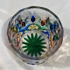 Vintage Multicolor Art Glass Rocks Glass Heavy Whiskey Tumbler Cut Crystal Style
