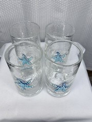 Lenox Nautical Satrfish Pitcher And 4 Matching Glasses, Bubble Glass, Heavy