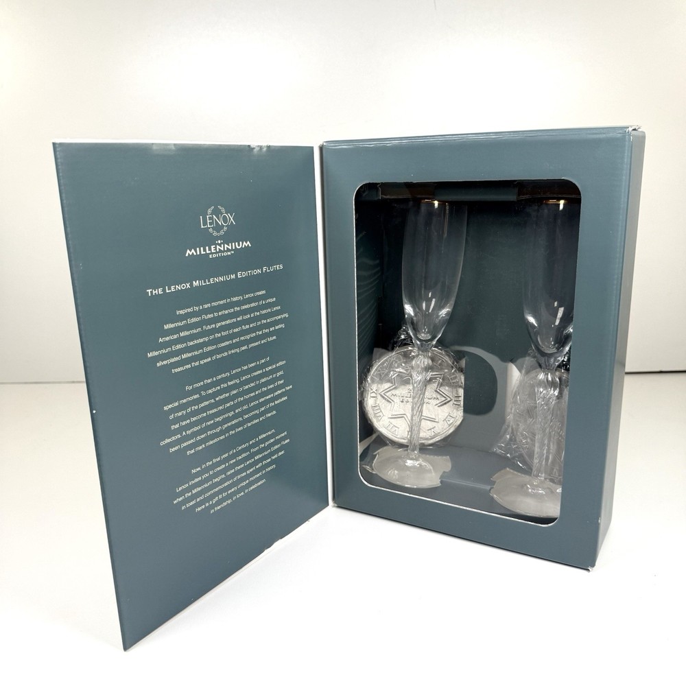VINTAGE Lenox Millennium Edition Crystal Champagne Flutes Appx 9 3/8″ – NEW!