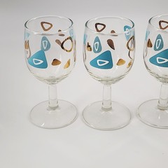 4 Federal Atomic Boomerang Cocktail Wine Stemed Drinking Glasses Turquoise Gold