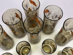 VTG Libbey Tawny Garden Party Tumblers Set of 10 Butterfly Wheat Amber Glass
