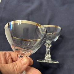 2 Fostoria Wedding Ring Platinum Rim Crystal Champagne Sherbet Glasses 4 3/8″