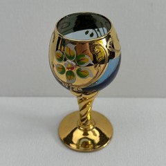 Venetian Murano Art Glass Cordial Glass Teal 24K Gold Vintage