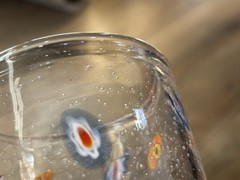 Millefiori Bubble Drinking Art Glass Tumbler Whiskey 12 Oz Orange Red Clear 4″