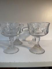 4 Champagne Sherbet Clear Glass Fostoria Woodland 5 3/8” T 4” W Footed Heavy