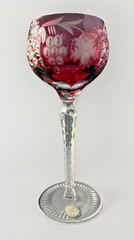 2 Vtg Crystal Clear Industries Cranberry Cut To Clear Wine Hock Glasses Hungary