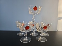 Champagne / Tall Sherbet Glasses (6) by Ajka Csopak Pinwheel / Fan Pattern NEW