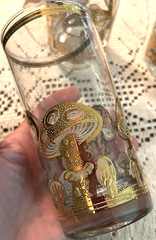 Culver MCM 22K Gold Applied Mushroom Highball Glasses Set of 6 Signed Vintage