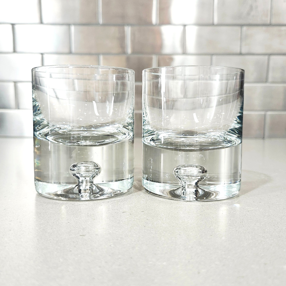 2pc Air Bubble Base Heavy Old Fashioned Whiskey Glass Krosno? Create Barrel?