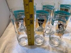 Lot of 7 Vintage Libbey Southern Comfort 22K Gold & Aqua Riverboat Barware GUC