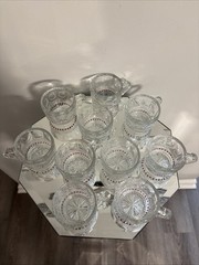 RARE Vintage 50s Tiffin-Franciscan Bullseye Clear Pink Dots Punch Bowl Cups 4