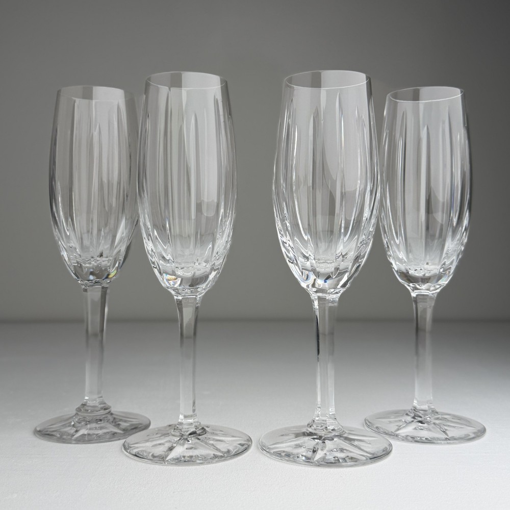 Set of 4 Rogaska Crystal Royal Gallery Champagne Flutes Slovenia 8.25″ Exc 1990