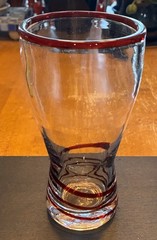Vintage Hand Blown Clear with Red Swirl Line Pilsner Style Glass Candy Cane