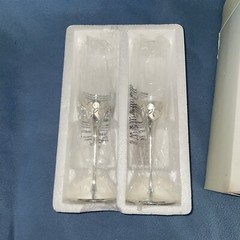 Lenox True Love Champagne Flutes Set 2 Toasting Glasses Silverplated Stem 812613