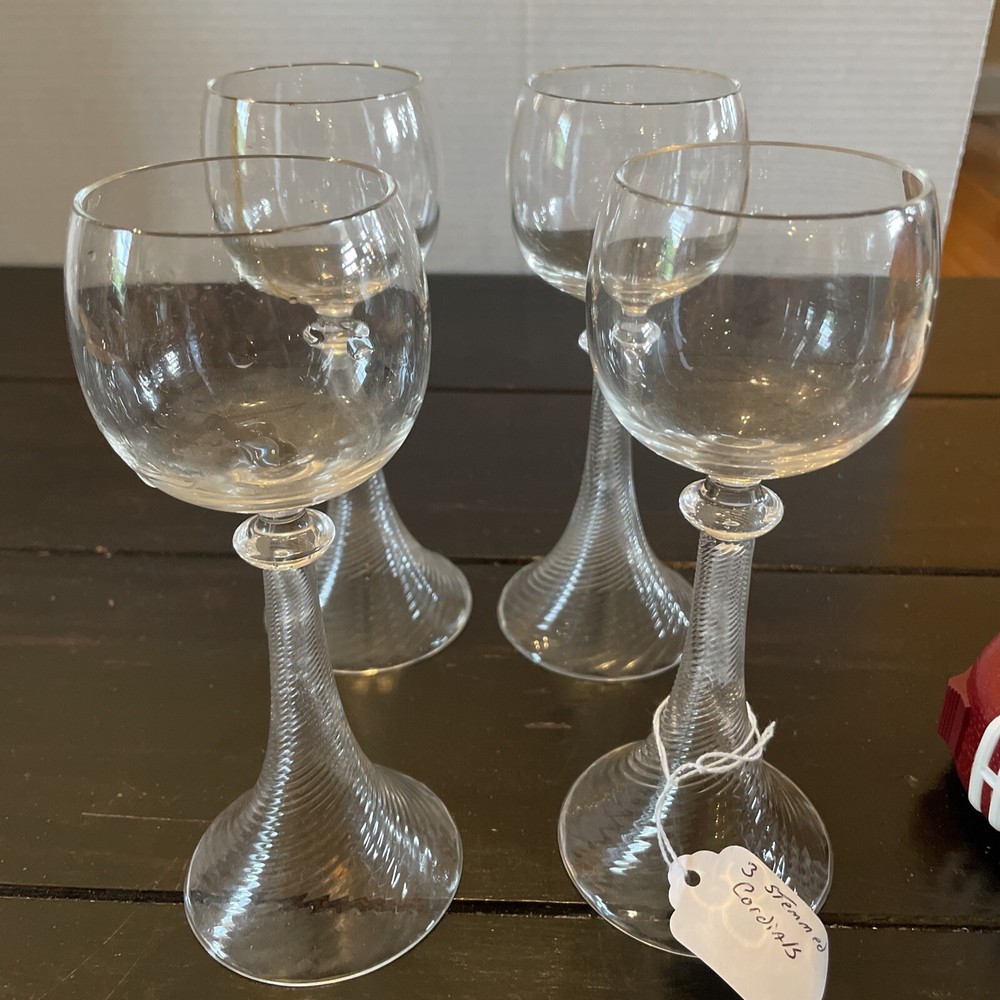 Vintage Spiral Long Stemmed 4 oz. Cordial Glasses Set of 4